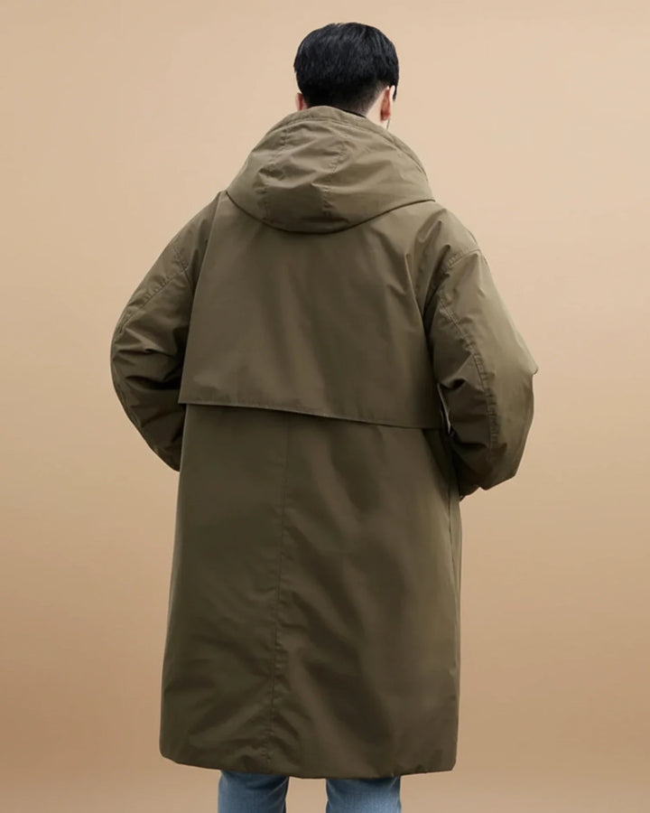 Parka longue pour homme en mélange de laine avec capuche et coupe trench