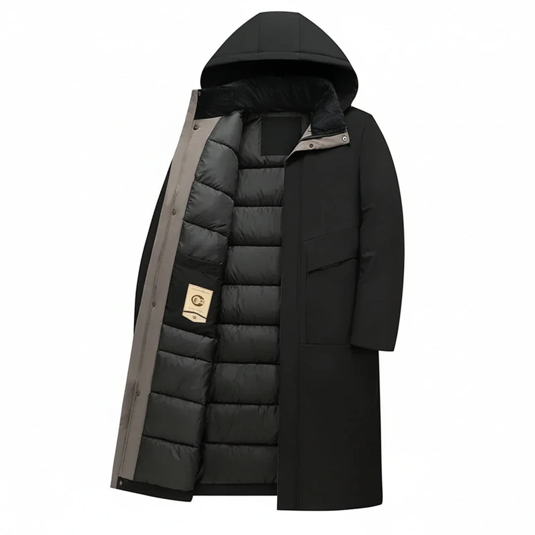 Men's Fleece Hooded Puffer Long Jacket Outerwear Parka Coat