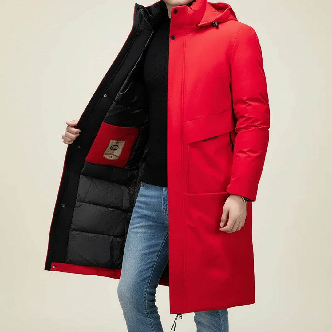 Men's Fleece Hooded Puffer Long Jacket Outerwear Parka Coat