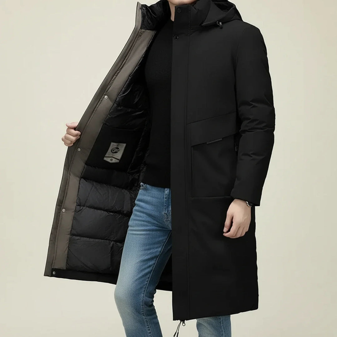Men's Fleece Hooded Puffer Long Jacket Outerwear Parka Coat