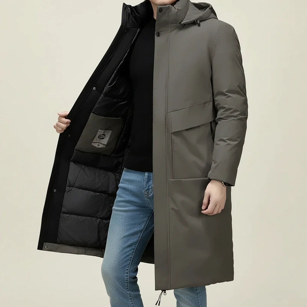 Men's Fleece Hooded Puffer Long Jacket Outerwear Parka Coat