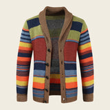 Men's Knit Wool Cardigan Shawl Collar Striped Sweater Jumper