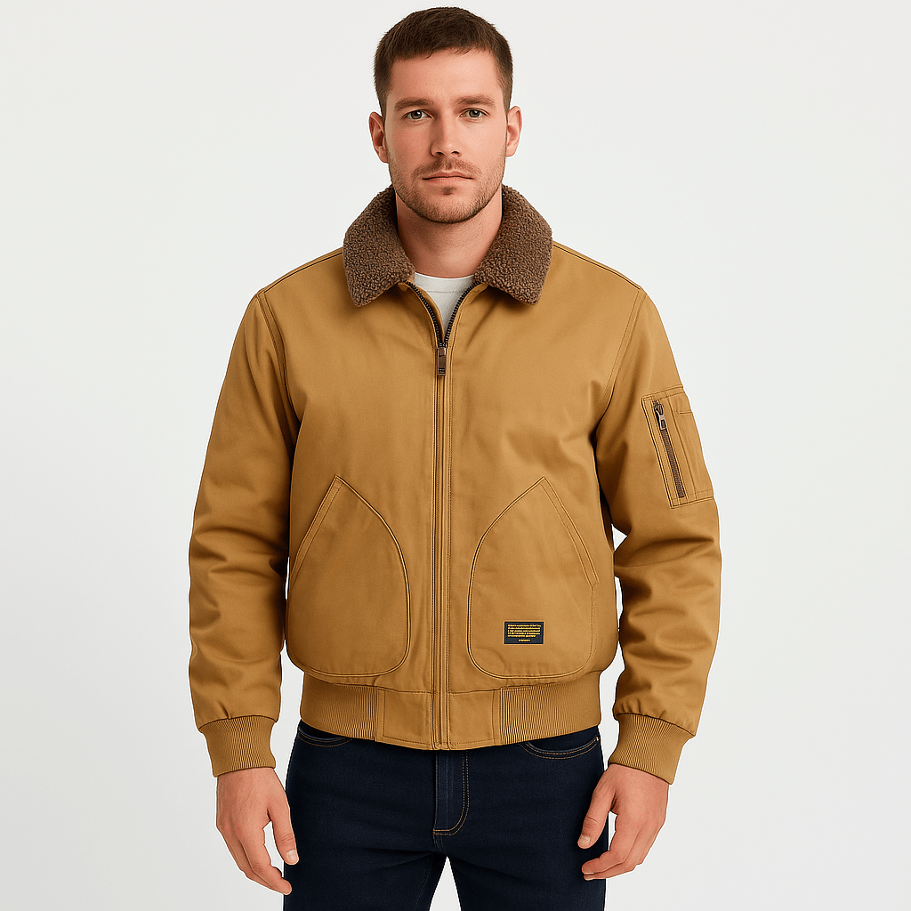 Men's Fleece Lined Canvas Bomber Jacket Military Tactical Coat