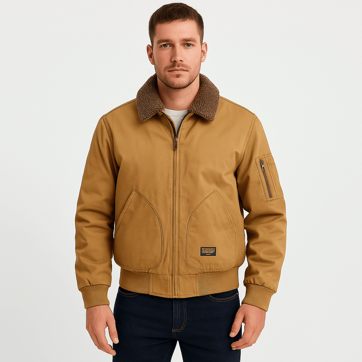 Men's Fleece Lined Canvas Bomber Jacket Military Tactical Coat