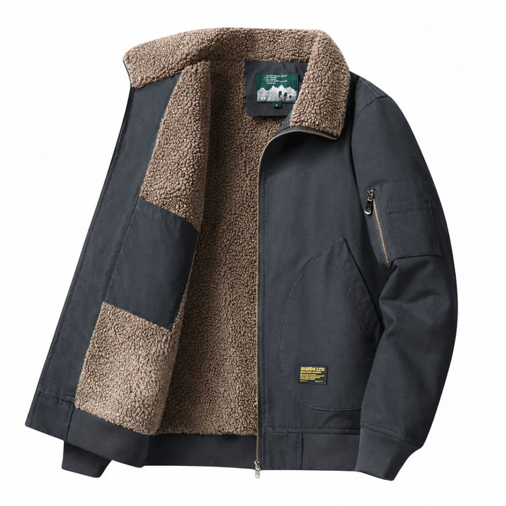Men's Fleece Lined Canvas Bomber Jacket Military Tactical Coat