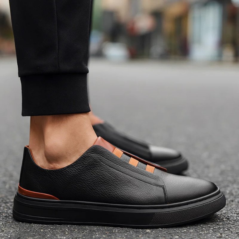 Men's Leather Elastic-Gore Slip-On Walking Sneakers