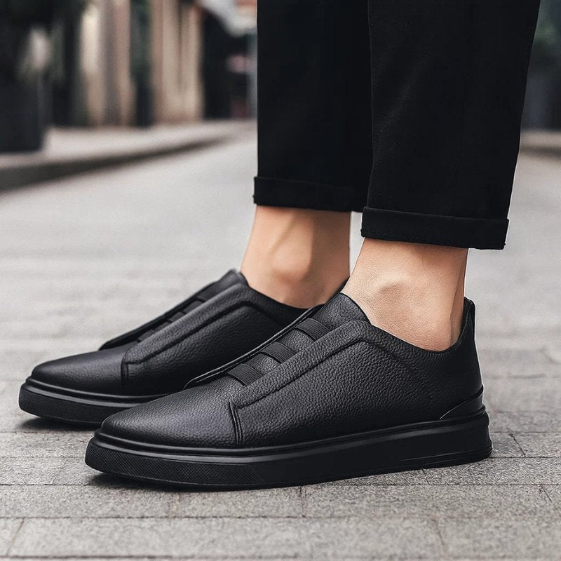 Men's Leather Elastic-Gore Slip-On Walking Sneakers