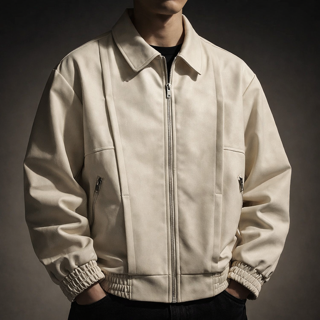 Men's Leather Bomber Jacket Casual Coat