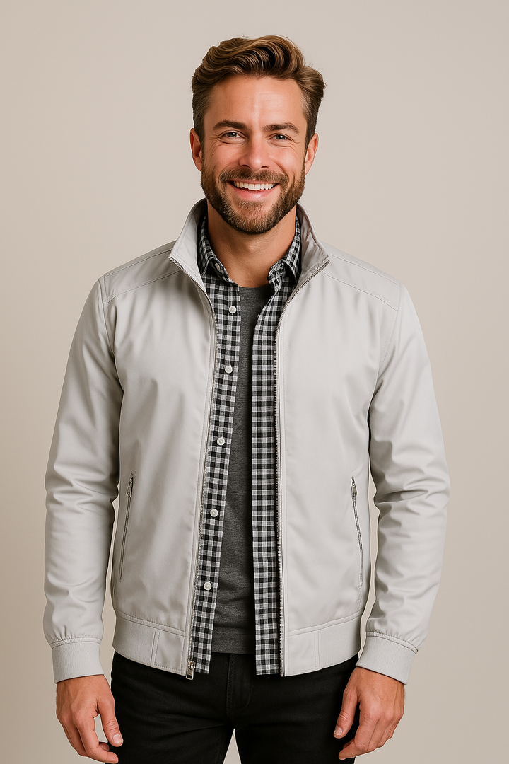 Men's Lightweight Nylon Windbreaker Jacket High Neck Zip Up Outerwear