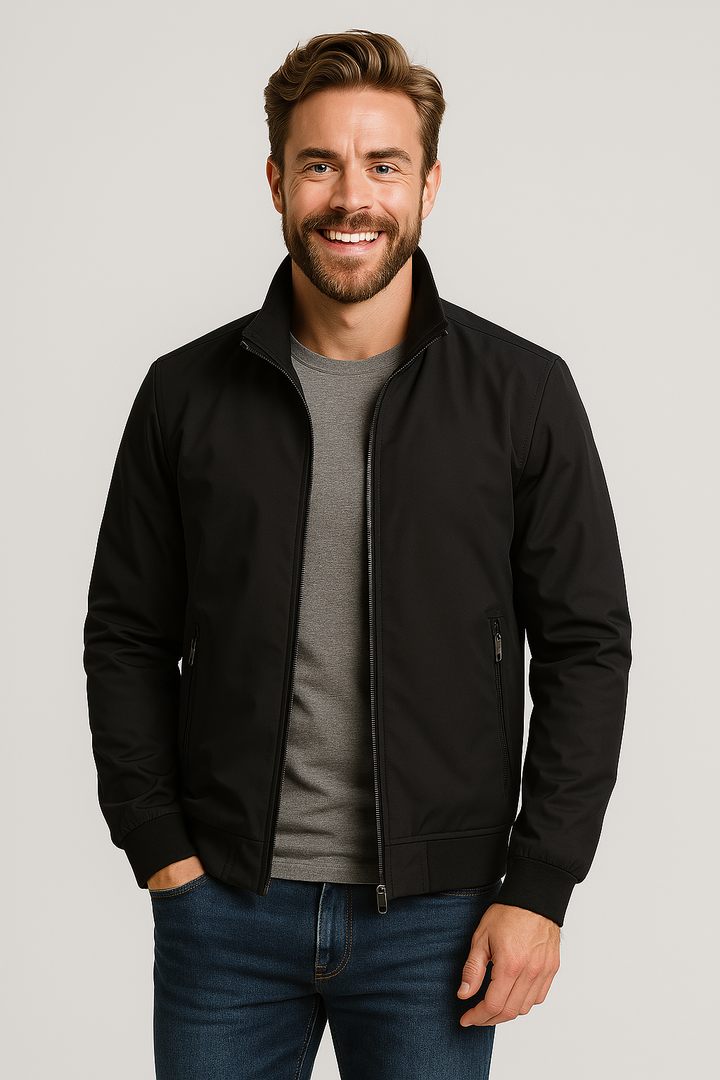 Men's Lightweight Nylon Windbreaker Jacket High Neck Zip Up Outerwear