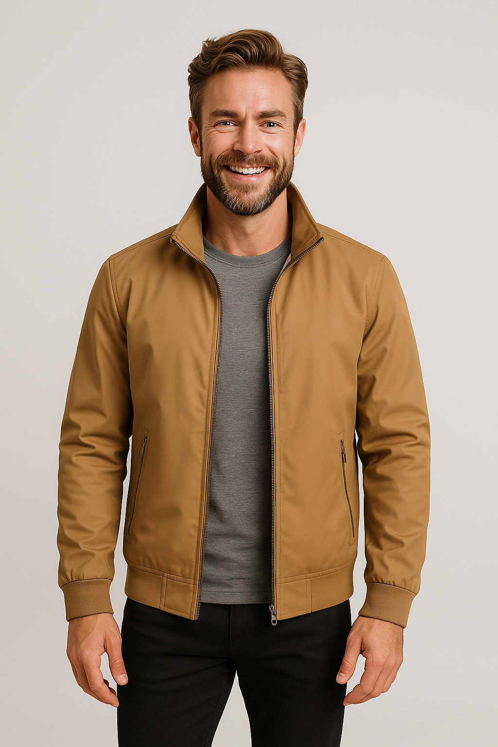 Men's Lightweight Nylon Windbreaker Jacket High Neck Zip Up Outerwear