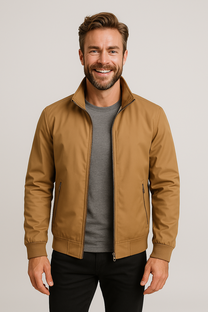 Men's Lightweight Nylon Windbreaker Jacket High Neck Zip Up Outerwear
