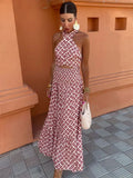 Women's Linen Halter Crop Top and Maxi Skirt Co-ord Two-Piece Set