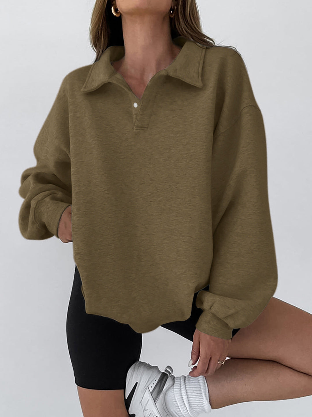 Women's Fleece Quarter Zip Sweatshirt Pullover Top