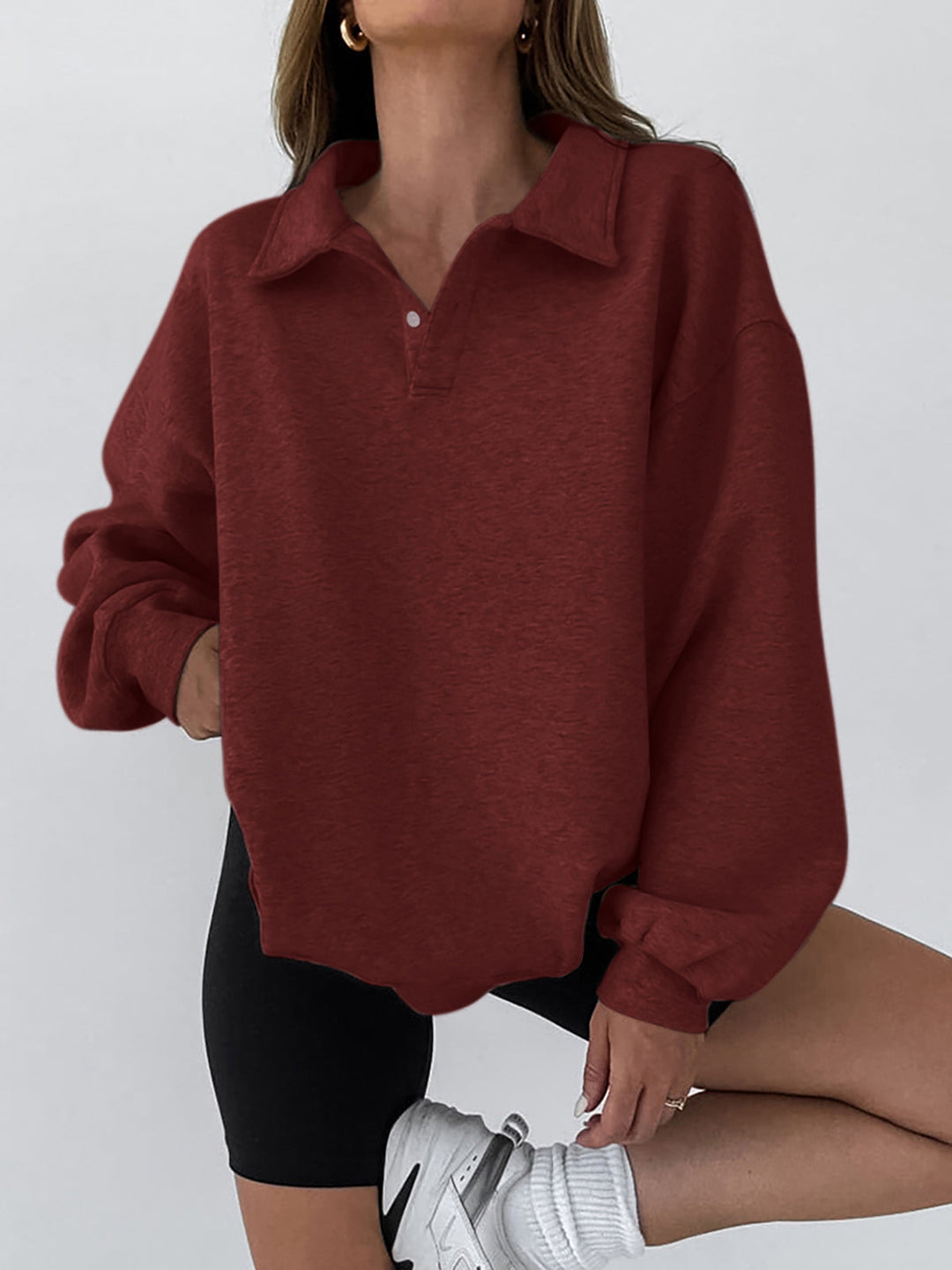 Women's Fleece Quarter Zip Sweatshirt Pullover Top