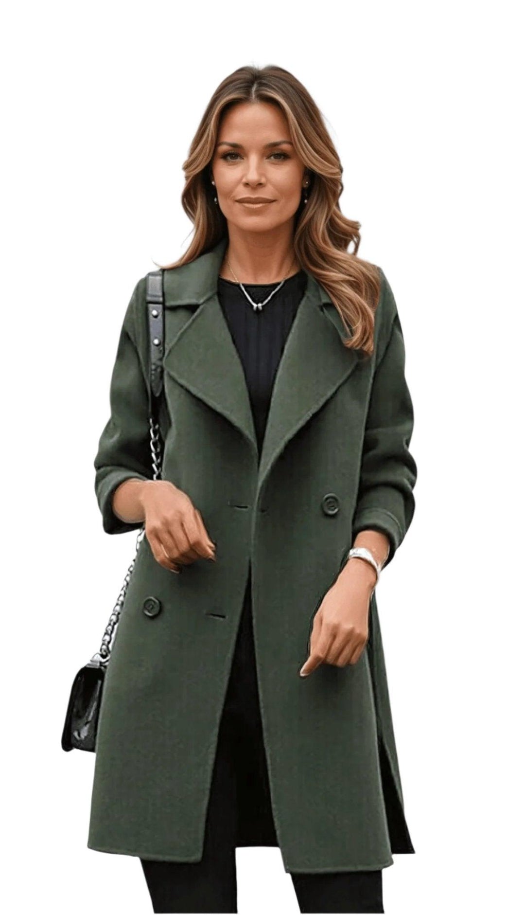 Women Wool Blend Notch Lapel Double Breasted Mid Length Pea Coat