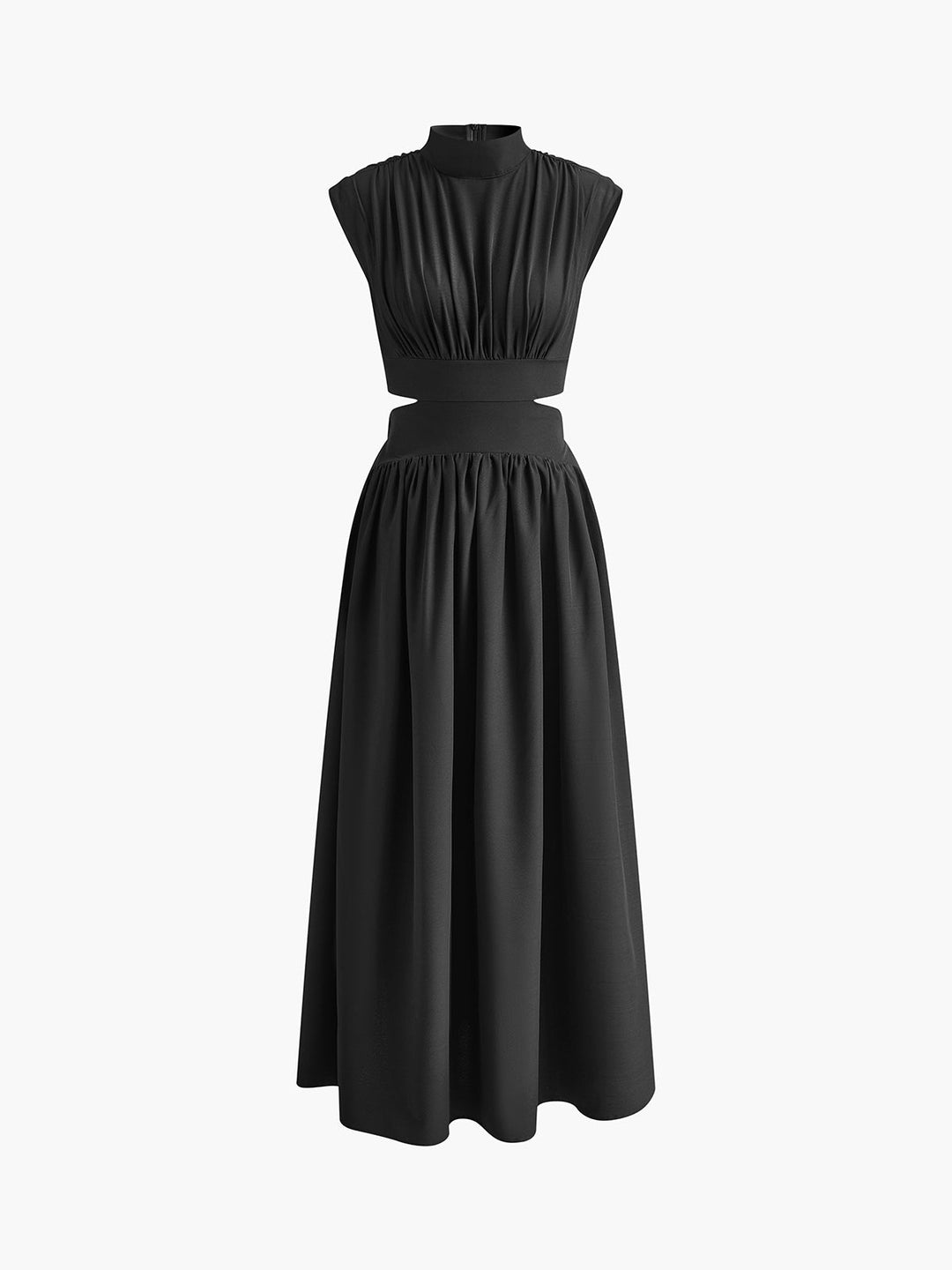 Women's Pleated Satin Cutout High Neck Evening Maxi Dress