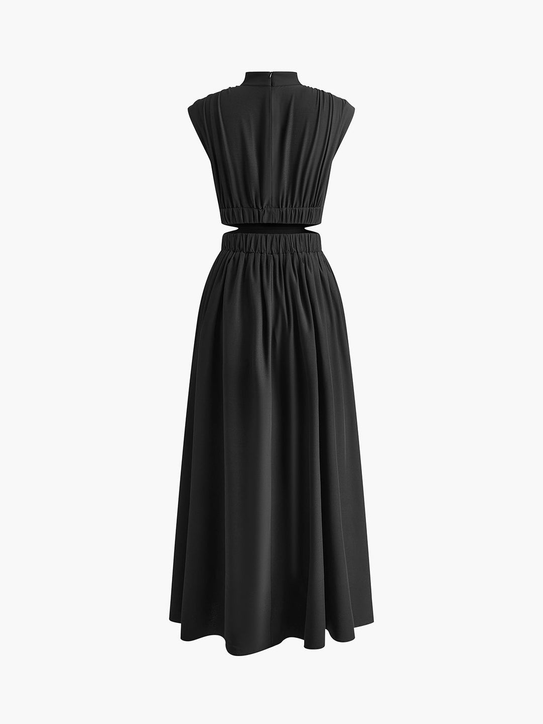 Women's Pleated Satin Cutout High Neck Evening Maxi Dress