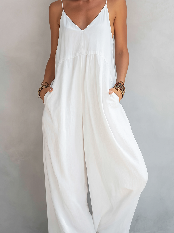 Women's Linen Blend Spaghetti Strap Sleeveless Wide-Leg Jumpsuit