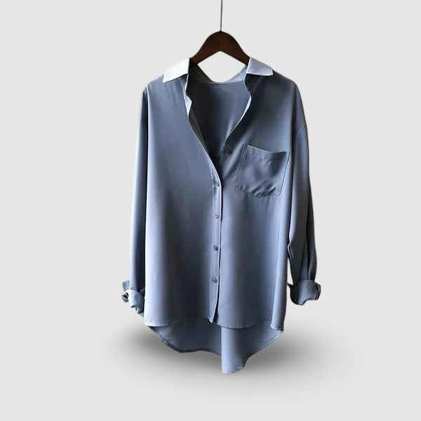 Γυναικείο oversized μεταξωτό πουκάμισο με μακριά μανίκια και κουμπιά