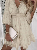 Women’s Linen-Blend V-Neck Tiered Mini Dress