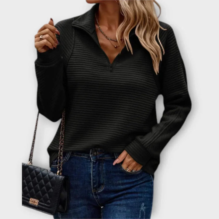 Women's Knit Quarter Zip Jumper Fleece Pullover Sweatshirt
