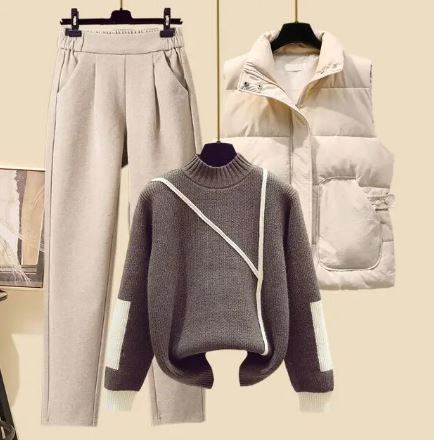 Women's 3 Piece Knit Set Wool Vest Sweater Pants Tracksuit