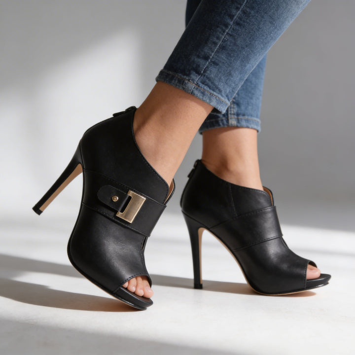 Peep Toe Ankle Boots Women's Leather High Heel Stilettos