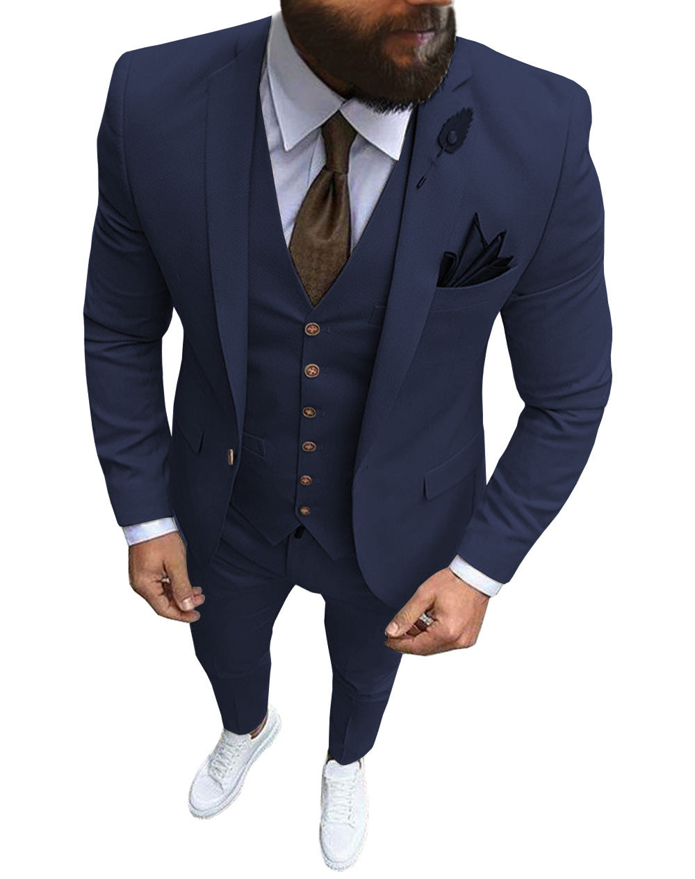 Men's Three Piece Slim Fit Wool Mix Wedding Formal Suit