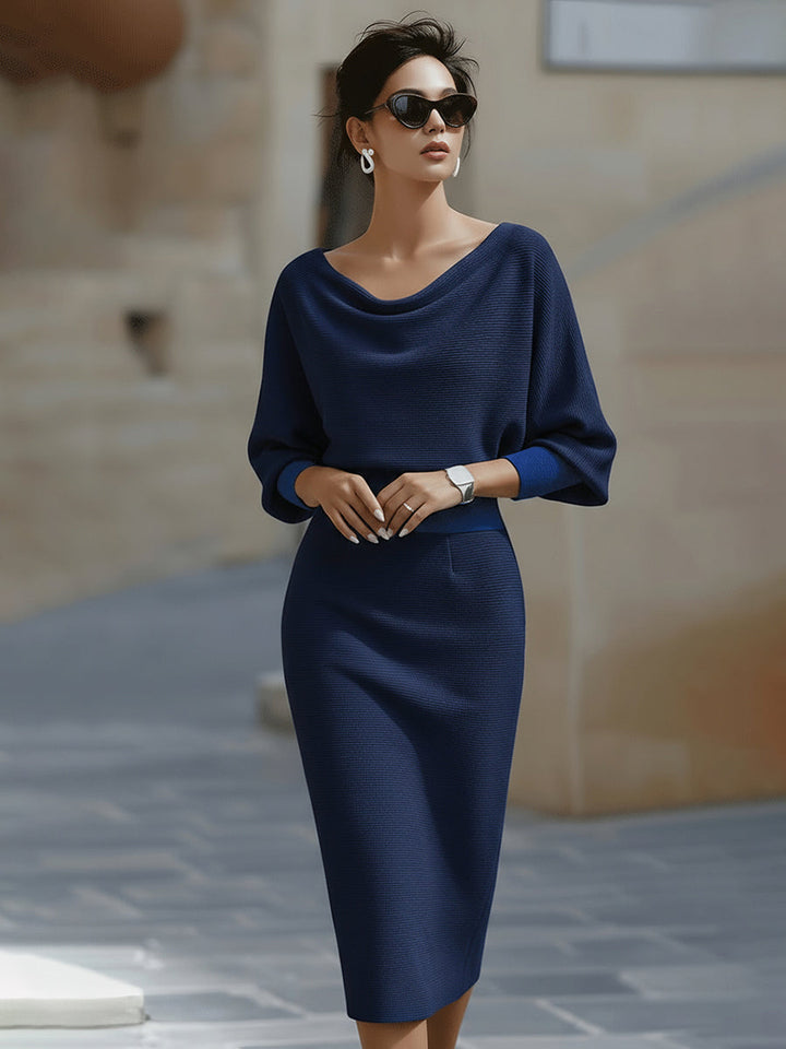 Women's Knit Batwing-Sleeve Draped Midi Dress