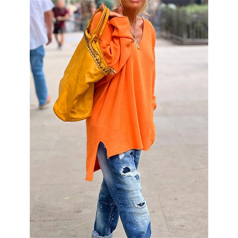 Women's Knit V-Neck Drop-Shoulder Sweater