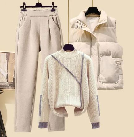 Women's 3 Piece Knit Set Wool Vest Sweater Pants Tracksuit