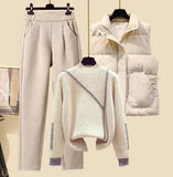 Women's 3 Piece Knit Set Wool Vest Sweater Pants Tracksuit