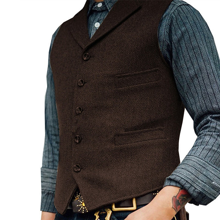 Men's Wool Tweed Waistcoat Vintage Notch Lapel Vest