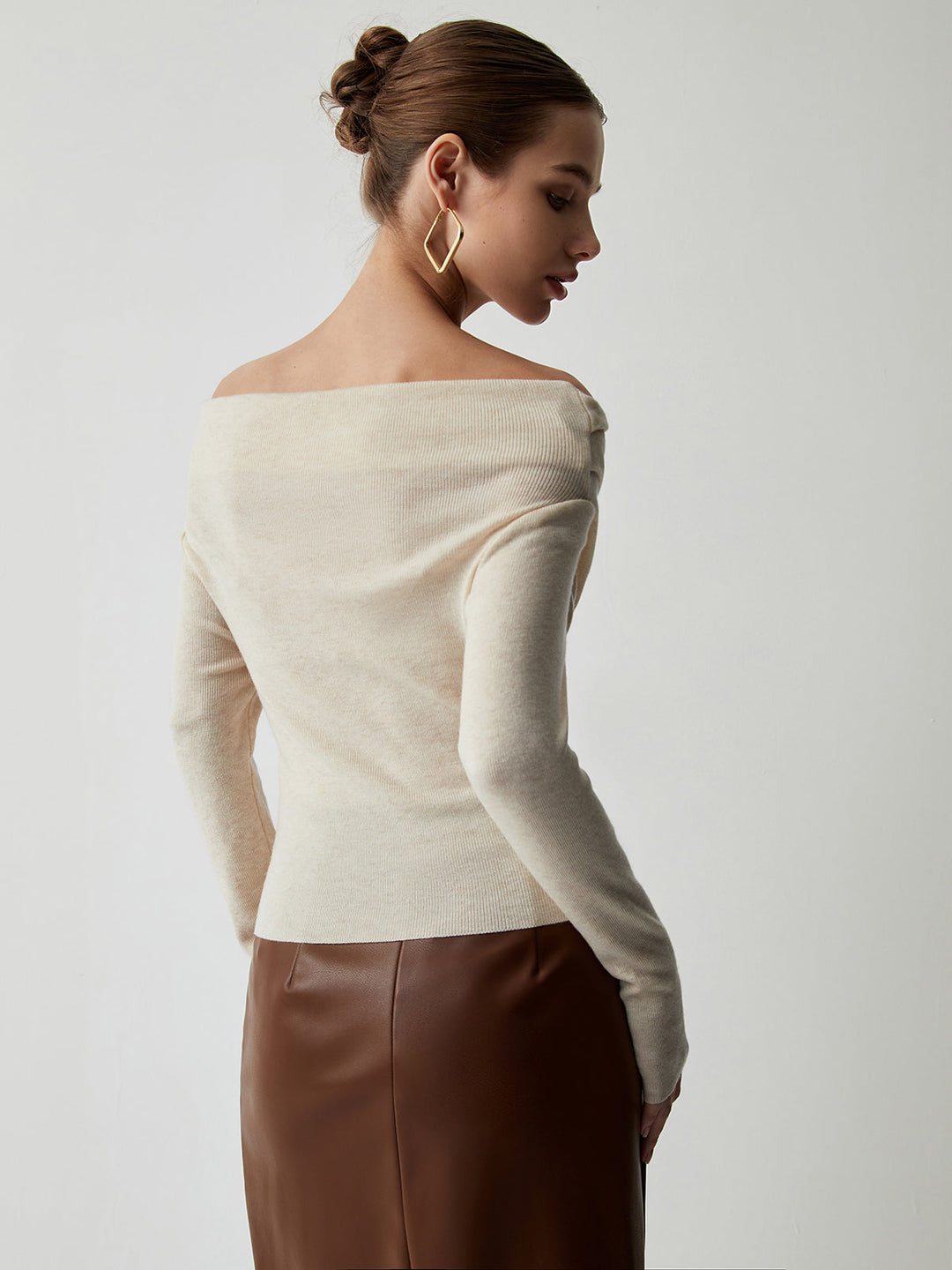 Women's Off Shoulder Knit Sweater Merino Wool Top