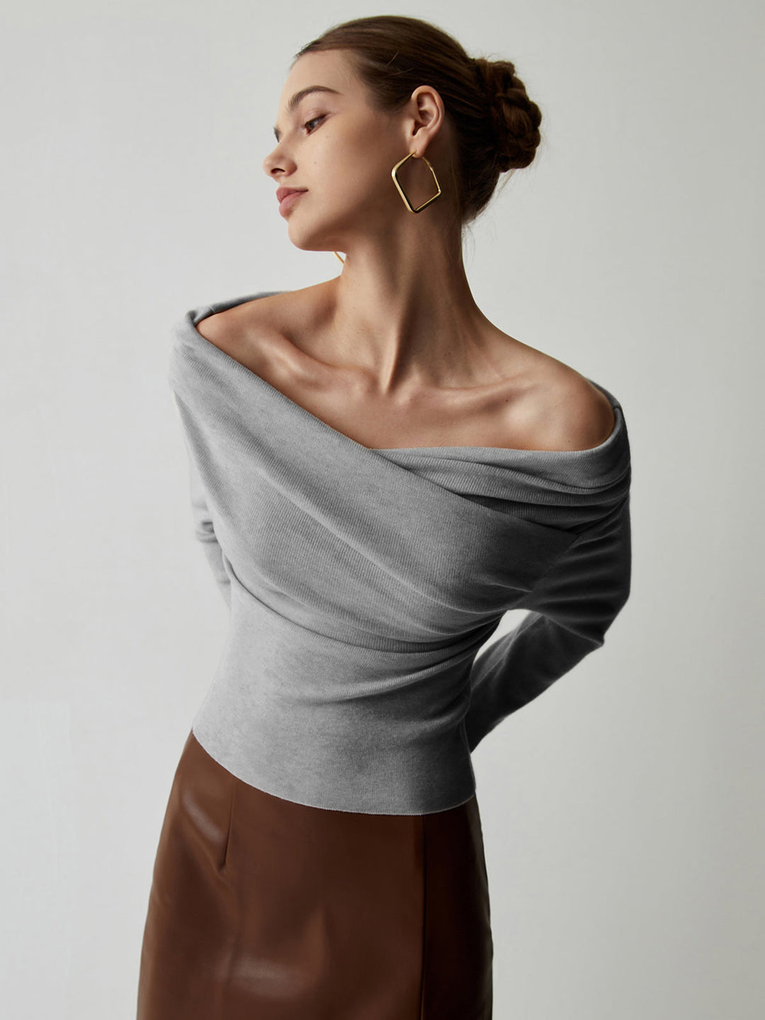 Women's Off Shoulder Knit Sweater Merino Wool Top