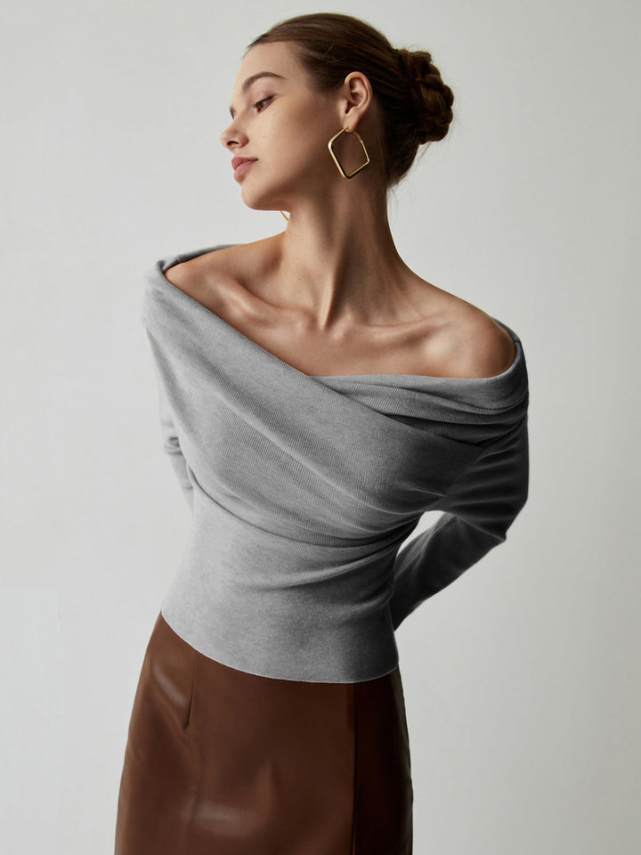 Women's Off Shoulder Knit Sweater Merino Wool Top