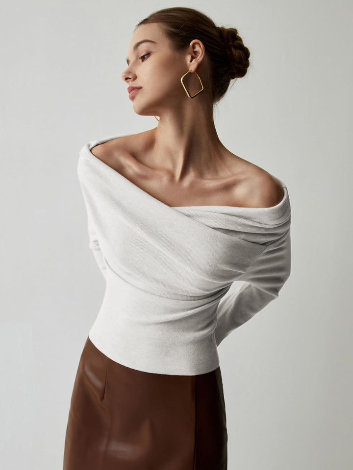 Women's Off Shoulder Knit Sweater Merino Wool Top