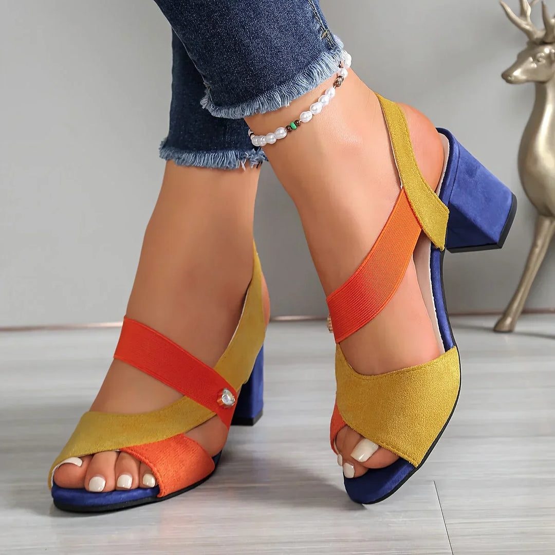 Women's Suede Block Heel Slingback Open Toe Sandals