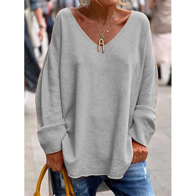 Women's Knit V-Neck Drop-Shoulder Sweater