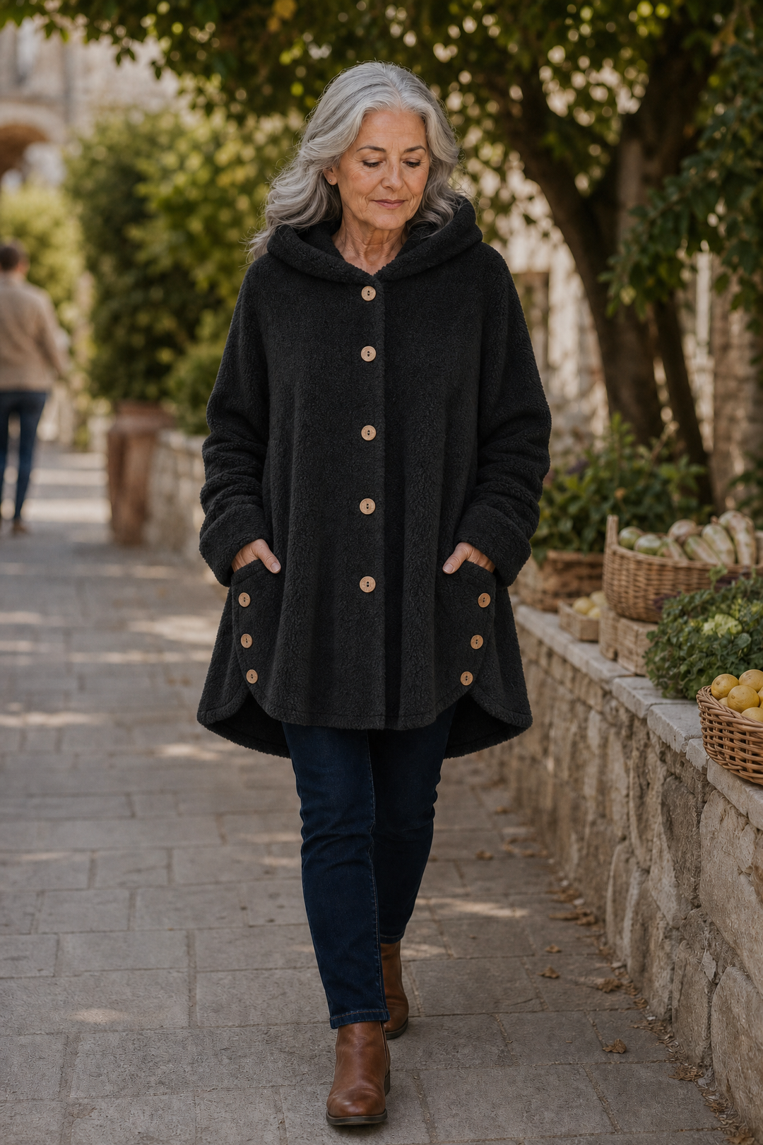 Women's Fleece Hooded Jacket Longline Warm Loose Coat Outerwear
