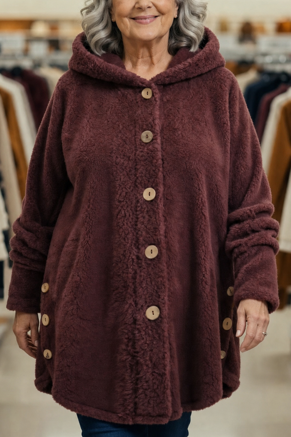 Women's Fleece Hooded Jacket Longline Warm Loose Coat Outerwear