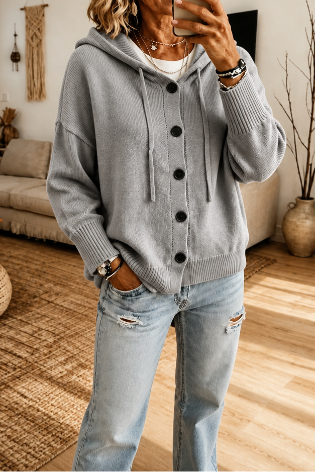 Women's Knit Hooded Cardigan Loose Long Sleeve Sweater Jacket