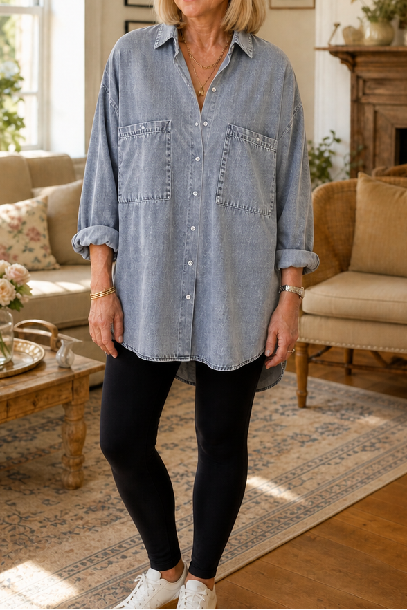 Chemise en jean pour femme, blouse oversize en lin, tunique décontractée
