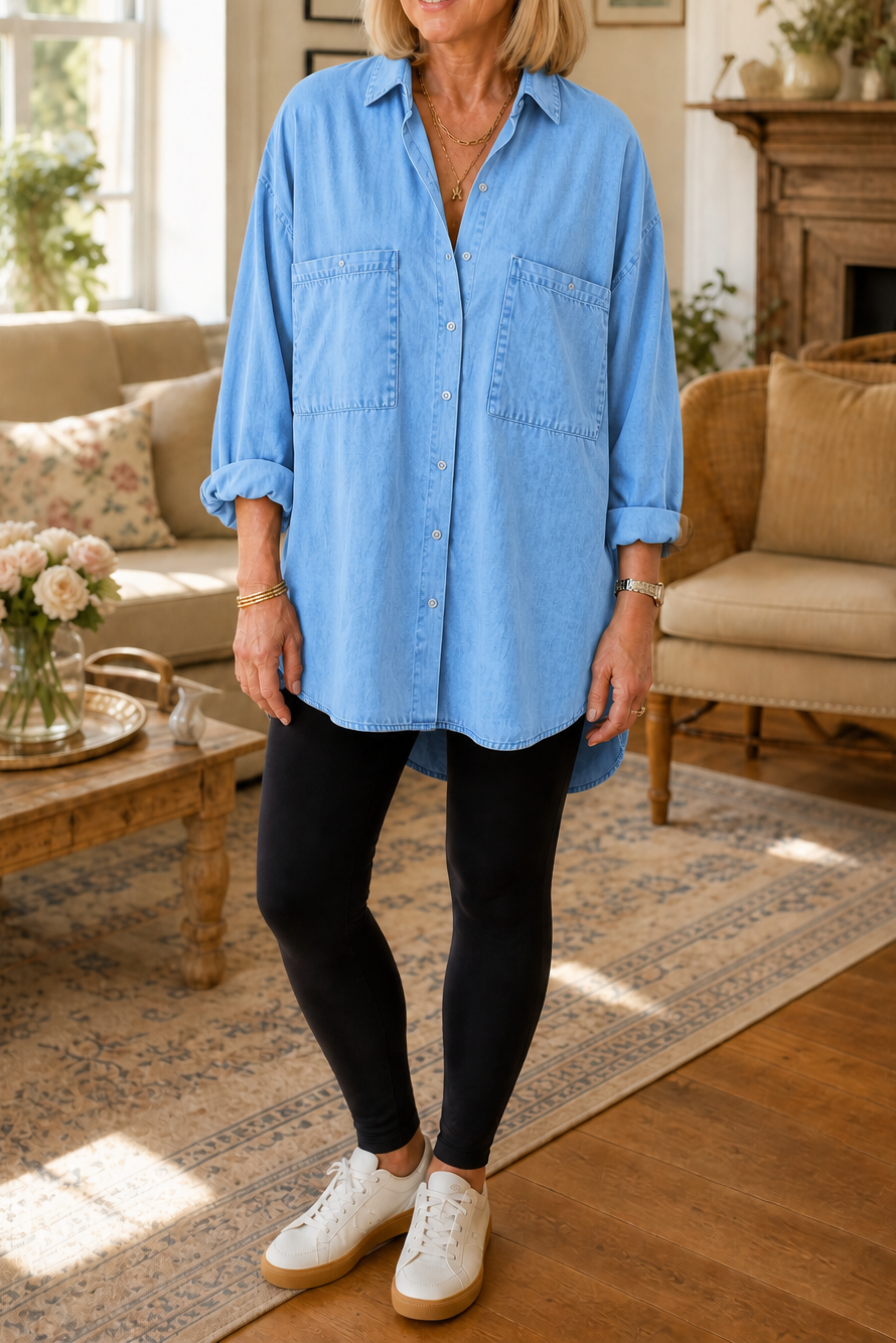 Chemise en jean pour femme, blouse oversize en lin, tunique décontractée
