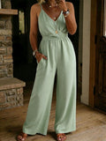 Sleeveless Women's Linen V-Neck Wide Leg Jumpsuit