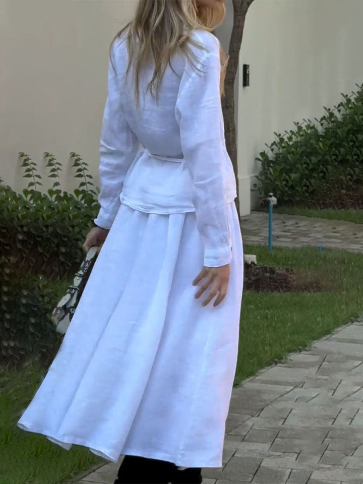 Linen Shirt Maxi Skirt Set Matching Two Piece Outfit for Women