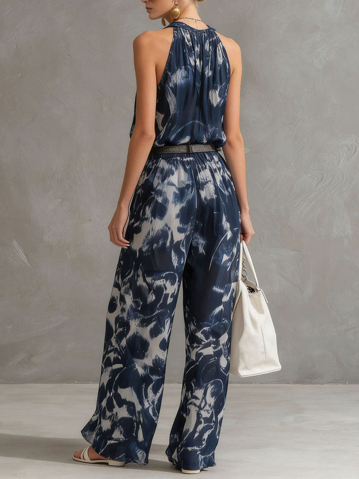 Women's Linen Halter Neck Tie Dye Wide Leg Jumpsuit