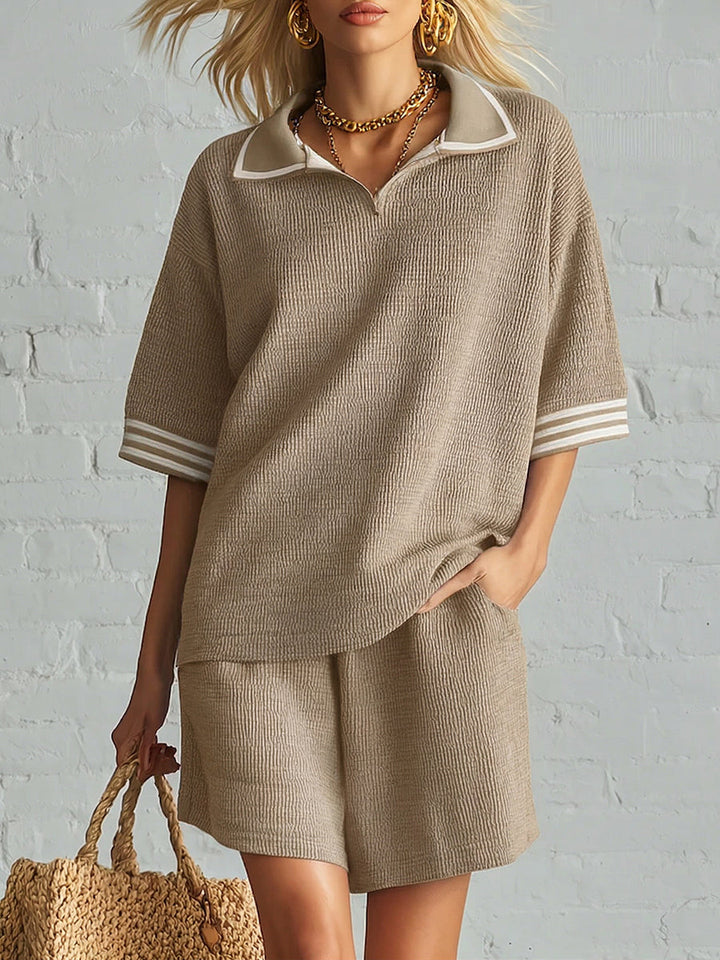 Women's Knit Polo Top and Shorts Two Piece Set