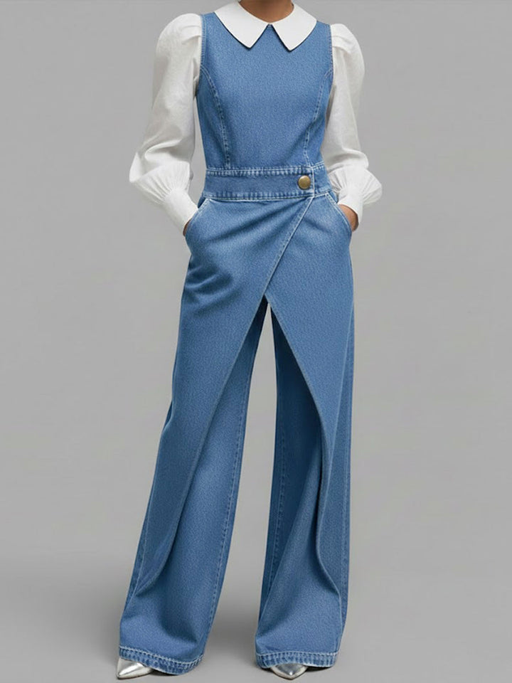 Women's Denim Wide Leg Jumpsuit Sleeveless Romper One Piece Outfit